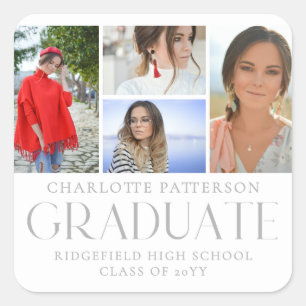 Sticker Carré Faire-part de graduation multi-photo de script sim