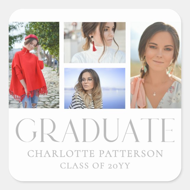 Sticker Carré Faire-part de graduation multi-photo de script sim (Devant)