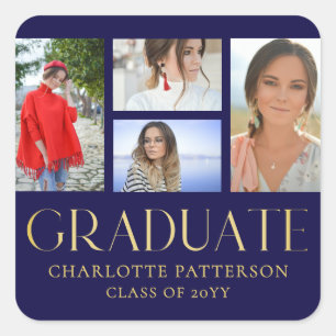 Sticker Carré Faire-part de graduation multi-photo de script sim