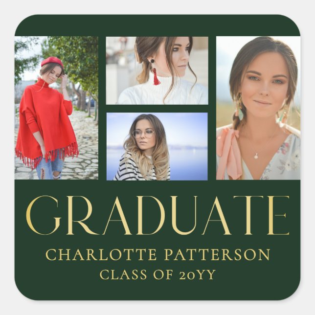 Sticker Carré Faire-part de graduation multi-photo de script sim (Devant)