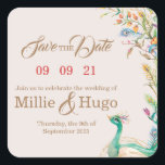 Sticker Carré Faire-part de mariage à thème Peacock<br><div class="desc">Faire-part de mariage à thème Peacock</div>