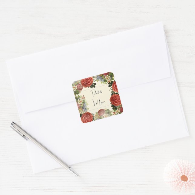 Sticker Carré Faire-part de mariage BOHO Floral Retro (Enveloppe)