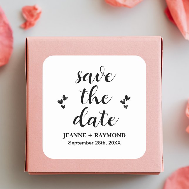 Sticker Carré Faire-Part de Mariage Classique "Save The Date" (Classic square save the date sticker adds timeless elegant charm to wedding announcements.)
