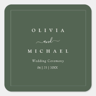 Sticker Carré Faire-Part de Mariage Élégant Minimaliste Vert Fon