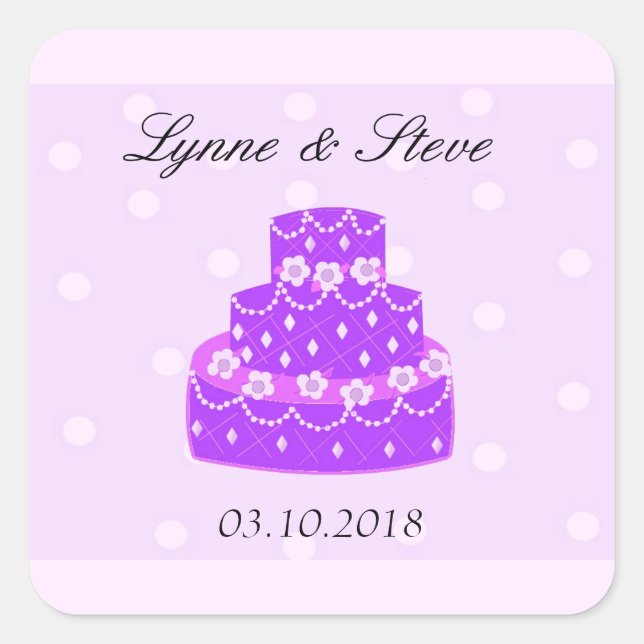 Sticker Carré Faire-part de mariage Gâteau Mariage Violet (Devant)