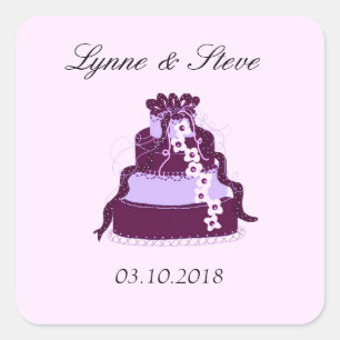 Sticker Carré Faire-part de mariage Gâteau Mariage Violet