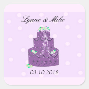 Sticker Carré Faire-part de mariage Gâteau Mariage Violet