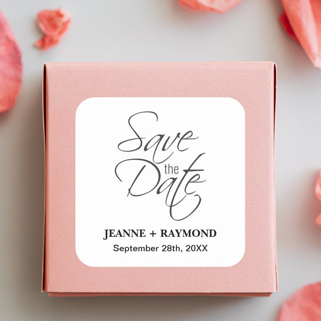 Sticker Carré Faire-Part de Mariage Moderne "Save The Date" (Modern save the date sticker adds stylish charm to wedding announcements.)