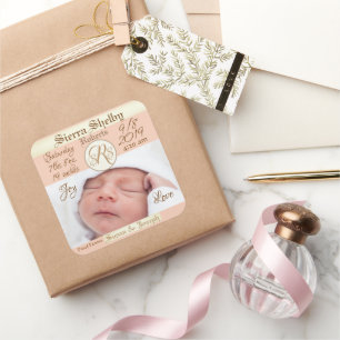 Sticker Carré Faire-part de naissance personnalisé pour bébé ave