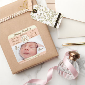 Sticker Carré Faire-part de naissance personnalisé pour bébé ave