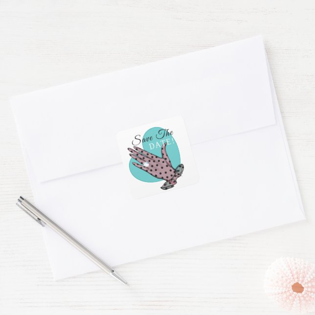 Sticker Carré faire-part Mariage "SaveTheDate" (Enveloppe)