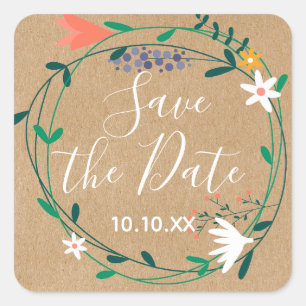 Sticker Carré Faire suivre la date de la guirlande florale print