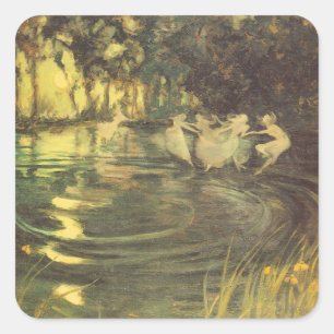 Sticker Carré Fairies Whirl par Arthur Black, Vintage Fairy Danc