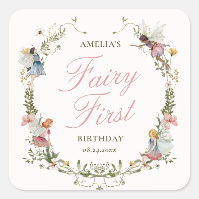 Sticker Carré Fairy First Vintage Floral Anniversaire (Devant)