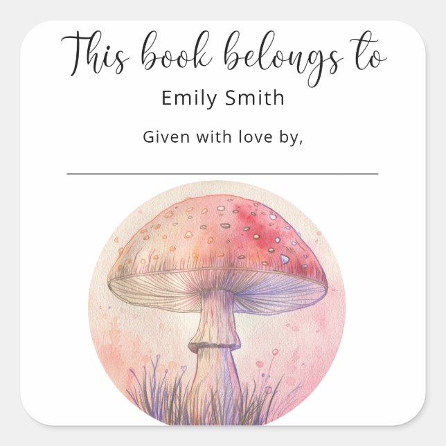 Sticker Carré Fairy fly agaric - le livre appartient à (Devant)