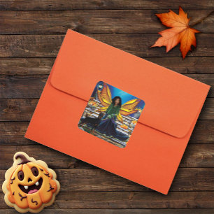 Sticker Carré Fairy Guardian Doberman Chien