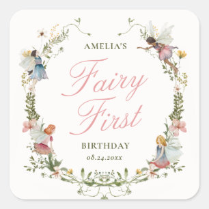 Sticker Carré Fairy Première Florale Vintage Anniversaire