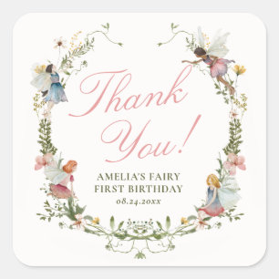 Sticker Carré Fairy Première Florale Vintage Anniversaire