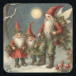 Sticker Carré Fairy Tale Christmas Gnome Family in Winter Forest<br><div class="desc">Illustration du conte de fées de Noël</div>