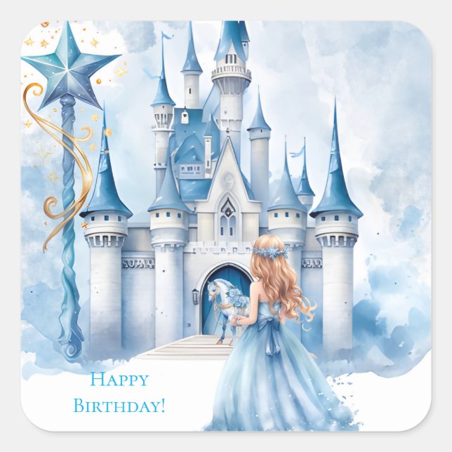 Sticker Carré Fairy Tale Princess Castle Girl Birthday Party (Devant)