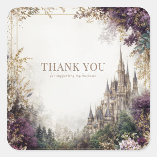 Sticker Carré Fairytale Castle Purple Floral Elegant Gold