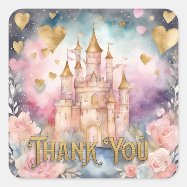 Sticker Carré Fairytale Princess Baby shower Merci (Devant)