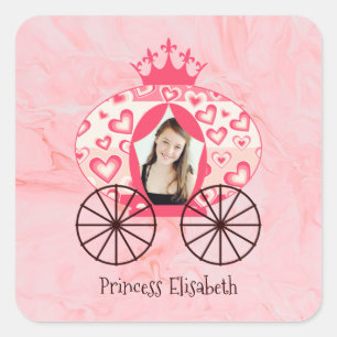 Sticker Carré Fairytale Royal Princess Carriage Girl Anniversair
