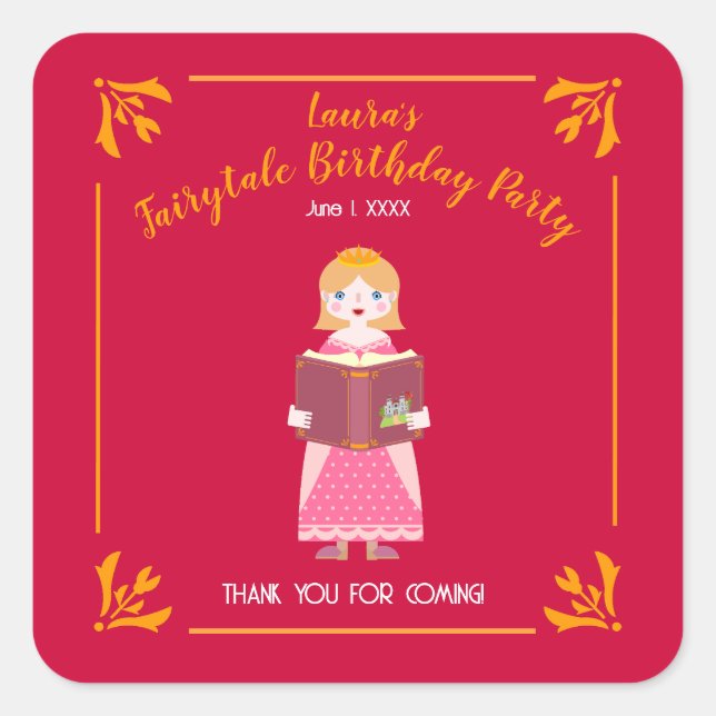 Sticker Carré Fairytale Stories Fille fête d'anniversaire (Devant)
