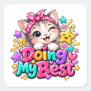 Sticker Carré Faisant de mon mieux, chat mignon