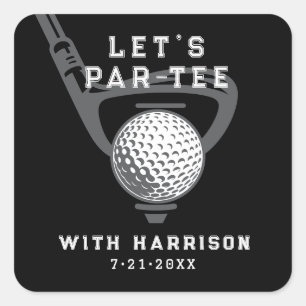 Sticker Carré Faisons la Fête Thème de Golf Anniversaire Noir