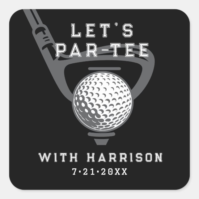 Sticker Carré Faisons la Fête Thème de Golf Anniversaire Noir (Devant)