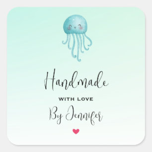 Sticker Carré Fait à la main avec amour mignonne et joyeuse médu