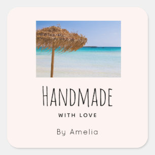 Sticker Carré Fait à la main avec amour Plage tropicale avec par