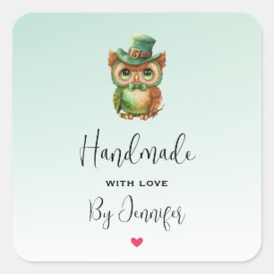 Sticker Carré Fait à la main avec la chouette mignonne d'amour d