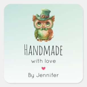 Sticker Carré Fait à la main avec la chouette mignonne d'amour d