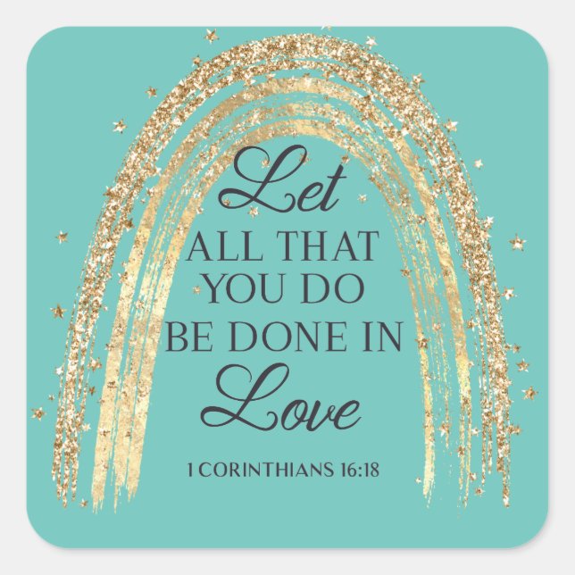 Sticker Carré Fait Dans L'Amour Gold Rainbow (Devant)