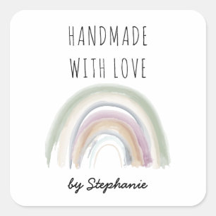 Sticker Carré Fait main avec amour Boho Rainbow 