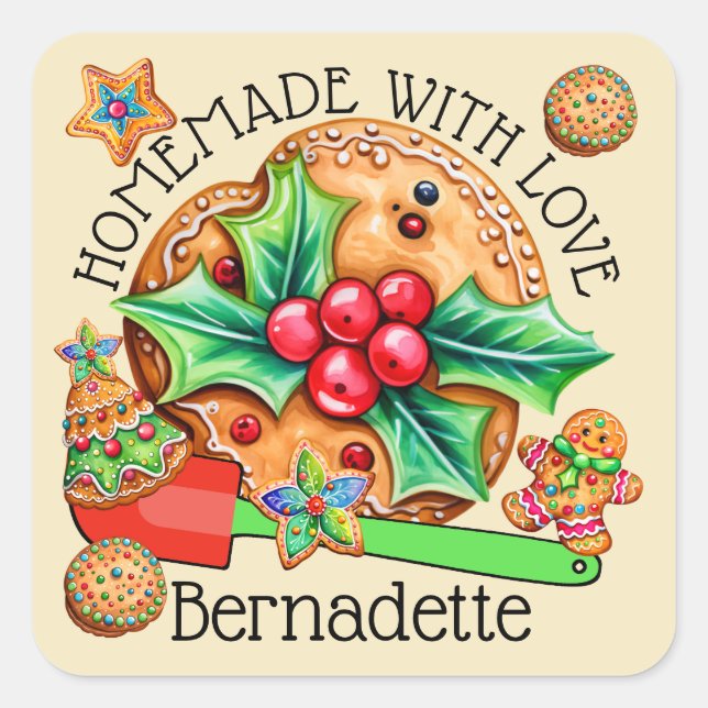 Sticker Carré Fait Maison Avec Amour (Devant)