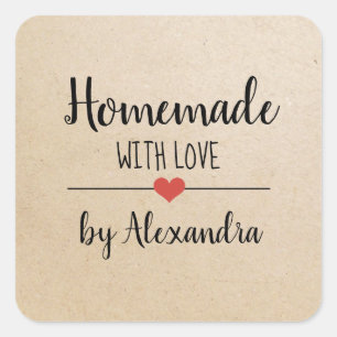 Sticker Carré Fait maison avec amour kraft script personnalisé
