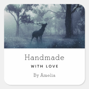 Sticker Carré Faite à la main avec Cerf d'Amour avec Antlers dan