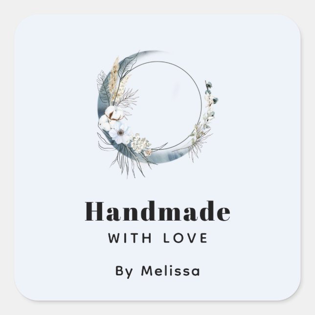 Sticker Carré Faite à la main avec Love Blue Crescent Moon (Devant)