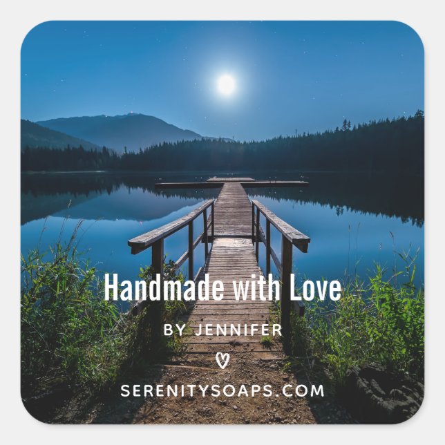 Sticker Carré Faite à la main avec Love Pier à la nuit sous une  (Devant)