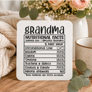 Sticker Carré Faits Nutritionnels de Grand-Mère Drôle Grand-pa