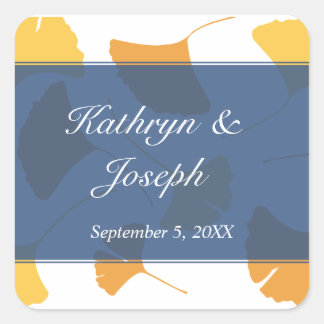 Sticker Carré Falling ginkgo feuille bleu mariage faveur