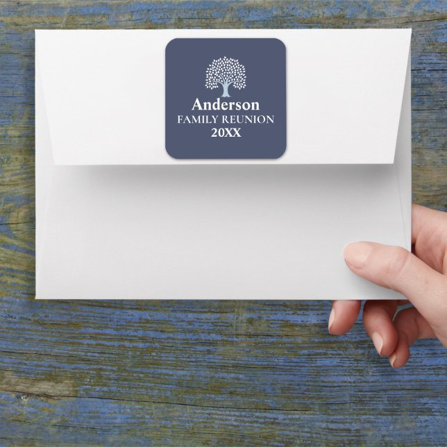 Sticker Carré Famille Arborescence Reunion Nom personnalisé/Date (Créateur téléchargé)