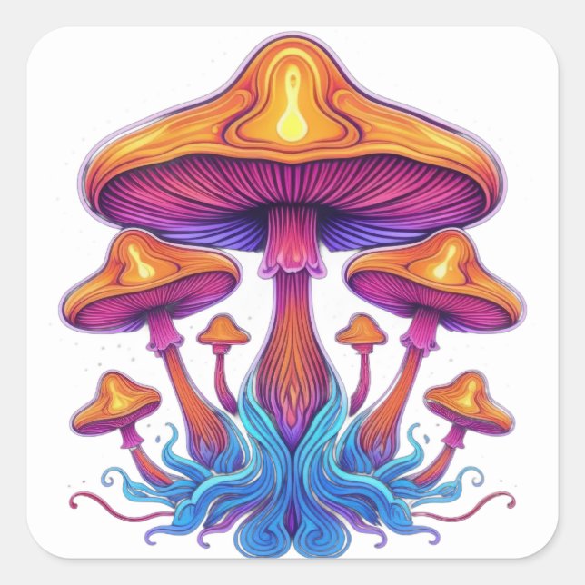 Sticker Carré Famille de champignons radiants (Devant)