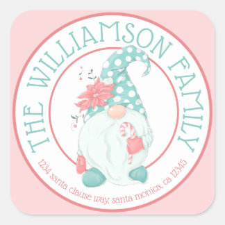Sticker Carré Famille de Gnome Pastel Mignon Adresse de Retour a