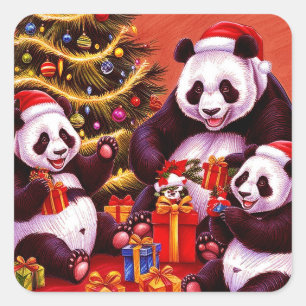 Sticker Carré Famille De Pandas Ouverture Des Présentations De N