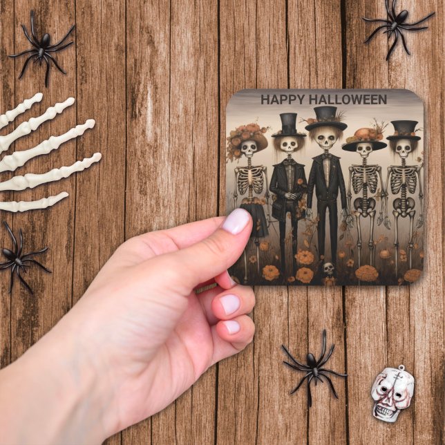 Sticker Carré Famille de squelettes Joyeux Halloween (Créateur téléchargé)