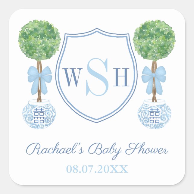 Sticker Carré Famille intelligente Monogramme Crest Boxwood Topi (Devant)